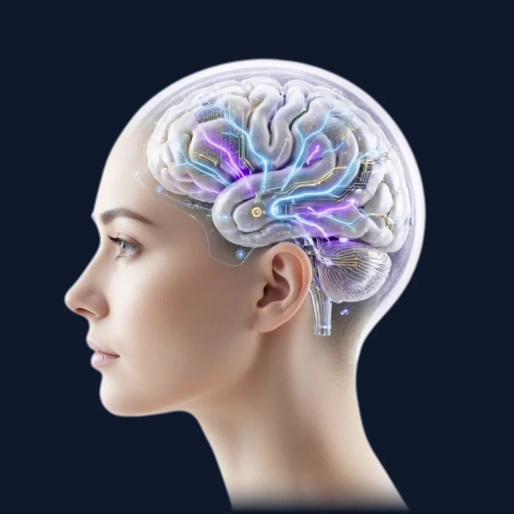 Profile of a head with a visible AI brain, the Origin Thrive symbol for SEO-led marketing intelligence